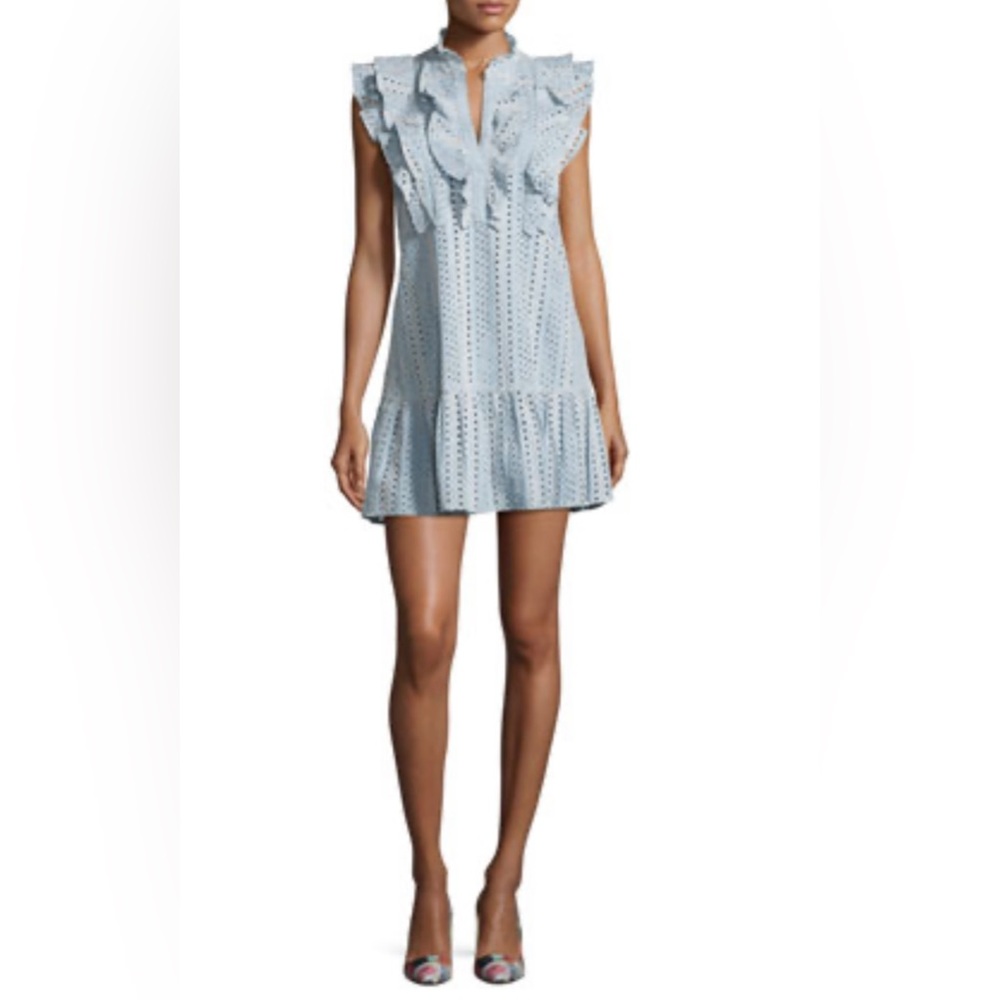 BCBG Placket Cotton Eyelet Dress, Light Blue